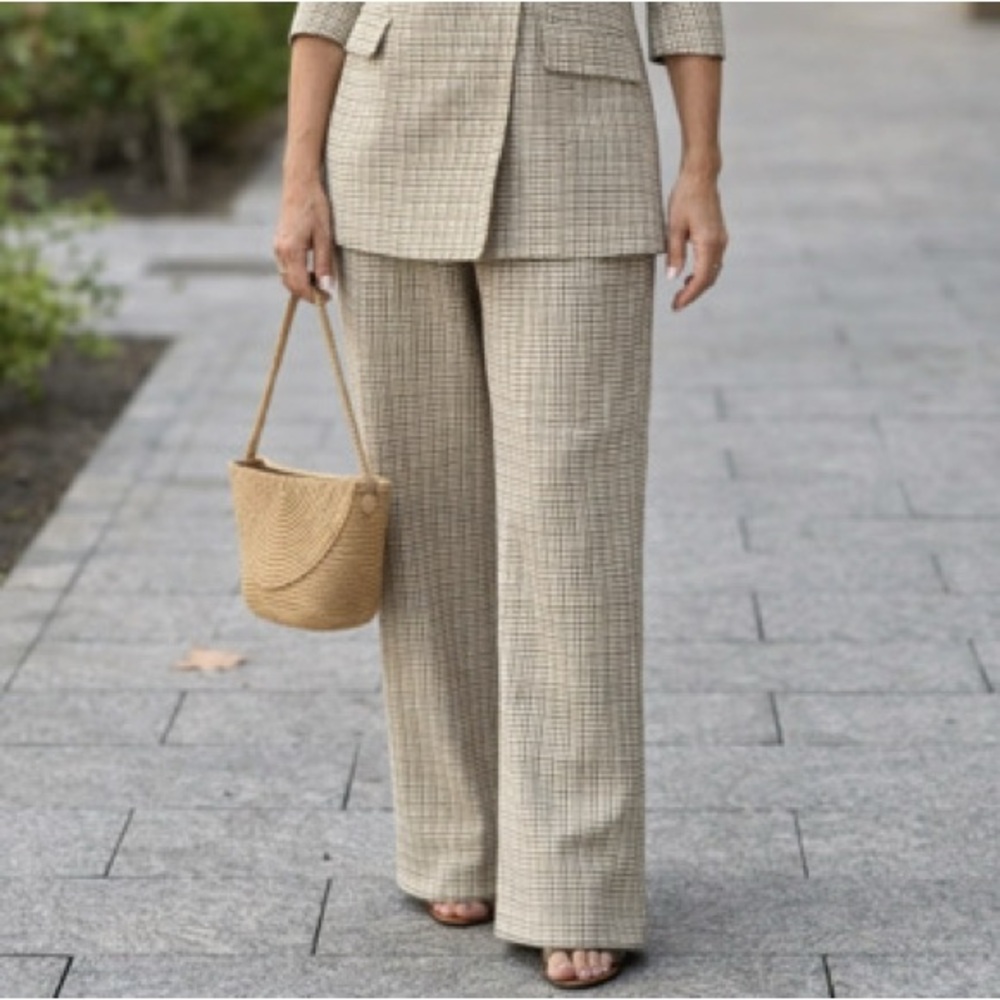 Source Unknown Tan Checkered Pantsuit - image 3
